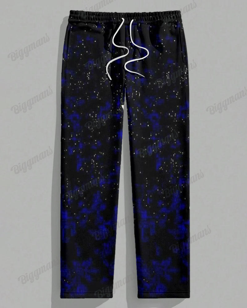 Big & Tall Black Blue Colorblock T-Shirt Pants Set for big men view 3
