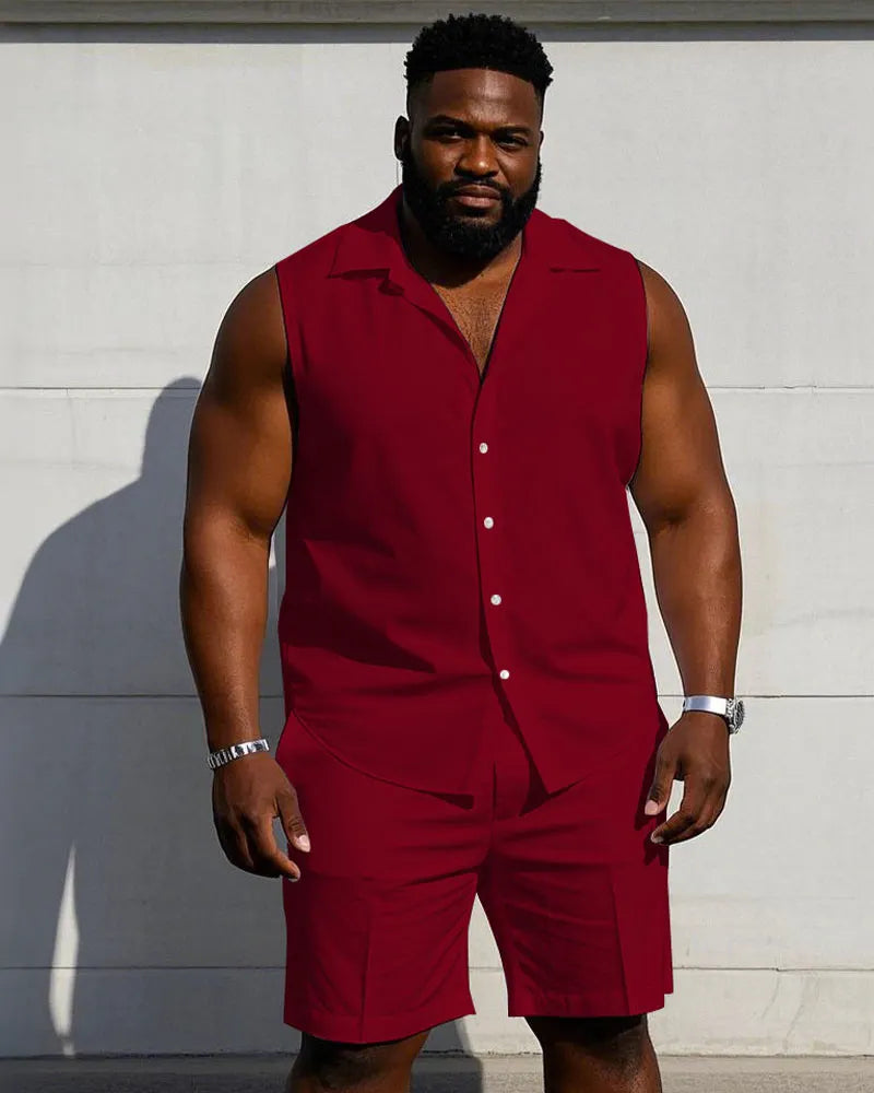Big & Tall Solid Color T-Shirt Shorts Set for big men view 5