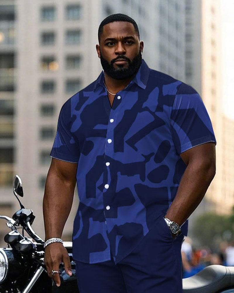 Big & Tall Blue Geometric T-Shirt Pants Set for big men view 3