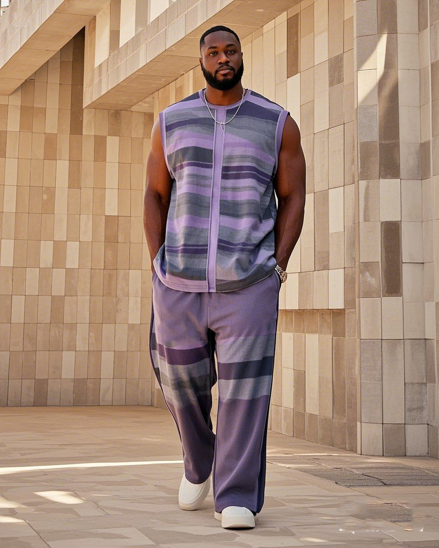 Big & Tall Striped Vest Pants Set for big men view 1