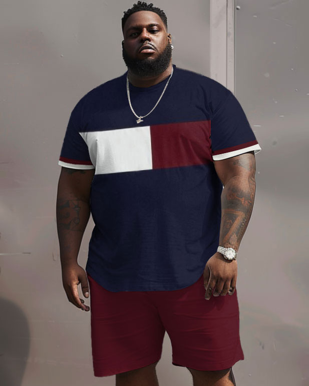 Big & Tall Colorblock Streetwear T-Shirt Shorts Set for big men view 1