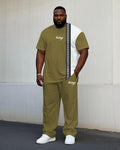 Big & Tall White Patchwork T-Shirt Pants Set for big men view 1