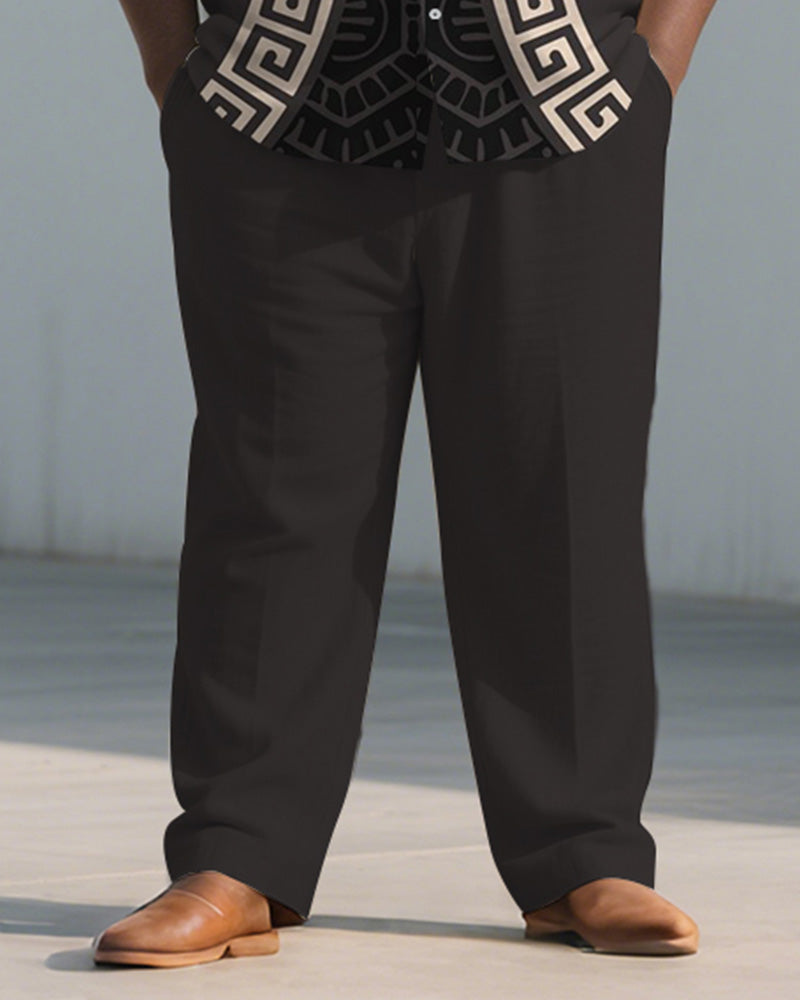Big & Tall Brown Geometric Graphic T-Shirt Pants Set for big men view 3