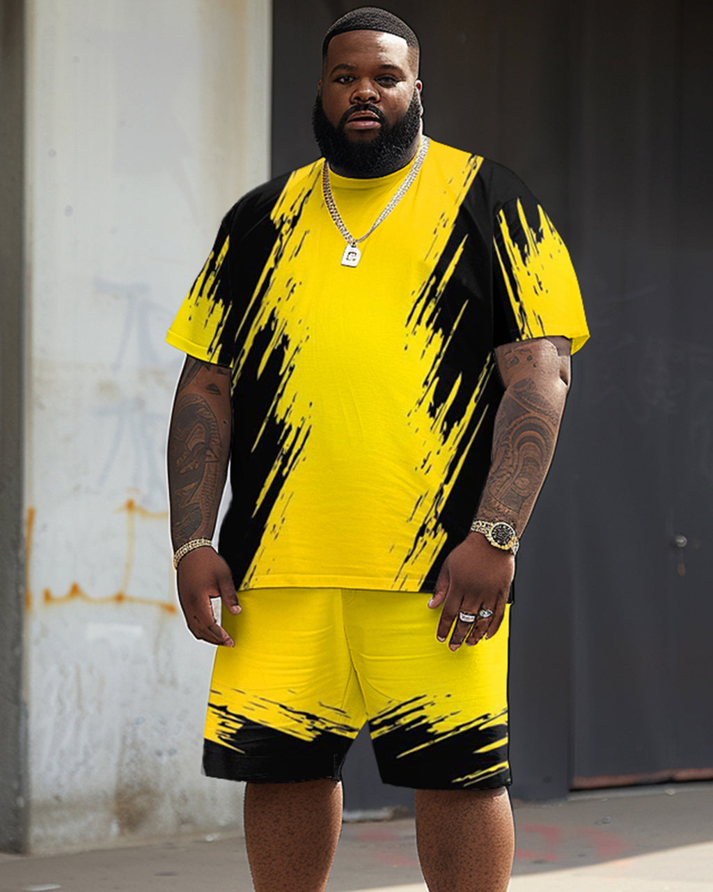 Big & Tall Colorblock Geometric Graphic Two-piece Set for big men view 1