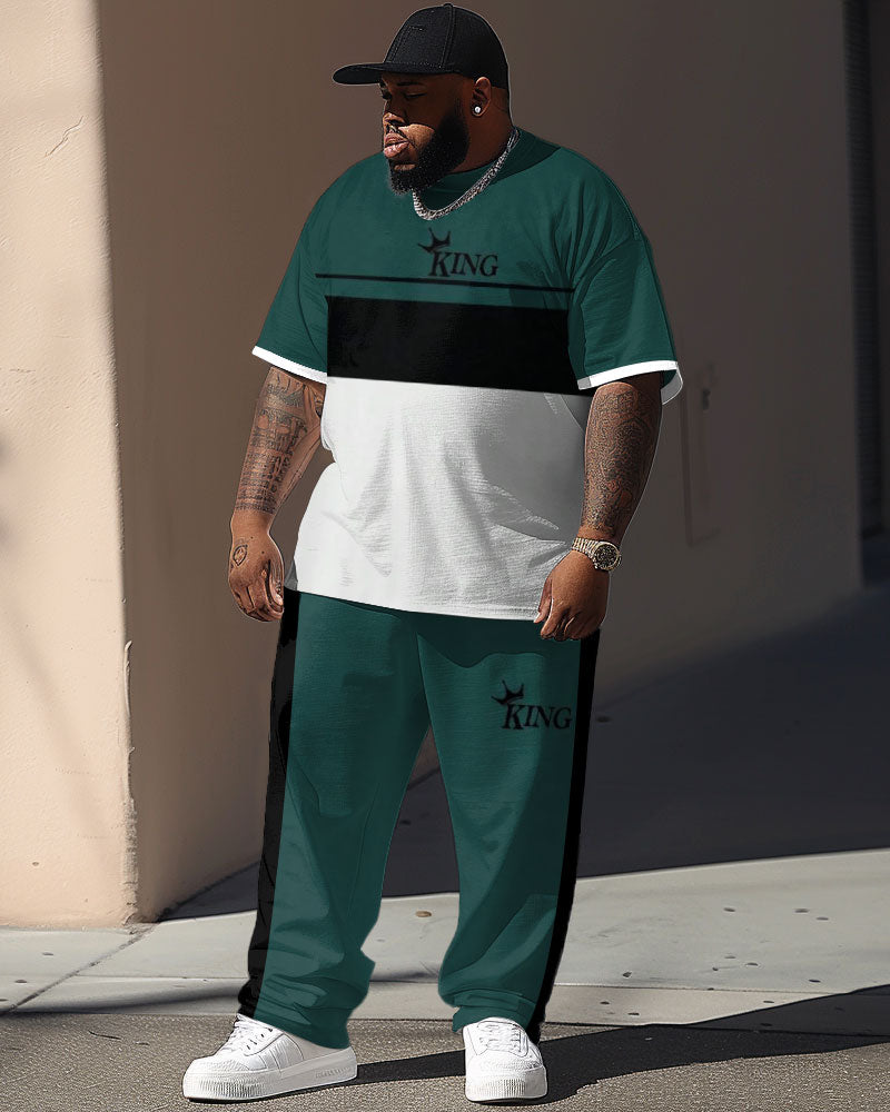 Big & Tall Green Colorblock Graphic T-Shirt Pants Set for big men view 1
