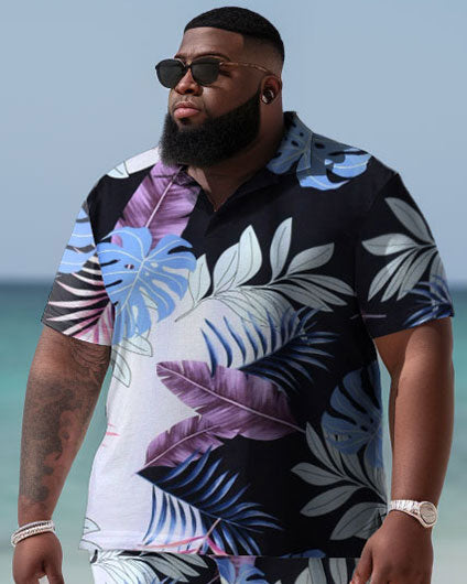 Big & Tall Hawaiian Polo Shorts Set for big men view 2
