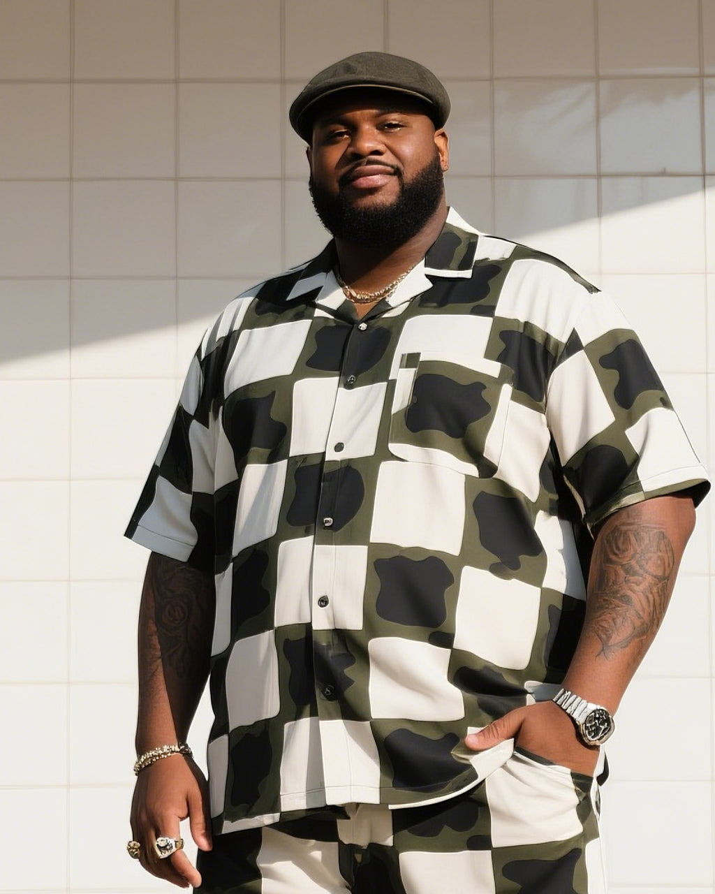 Big & Tall Camouflage T-Shirt Shorts Set for big men view 2