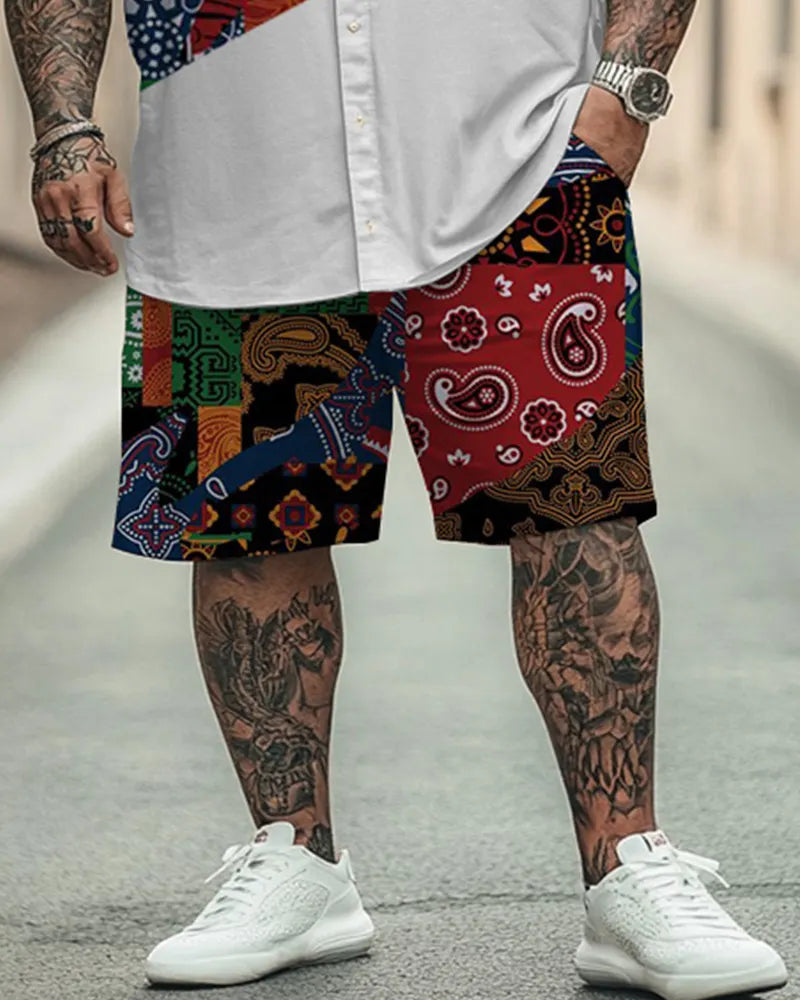 Big & Tall Colorblock Graphic T-Shirt Shorts Set for big men view 3