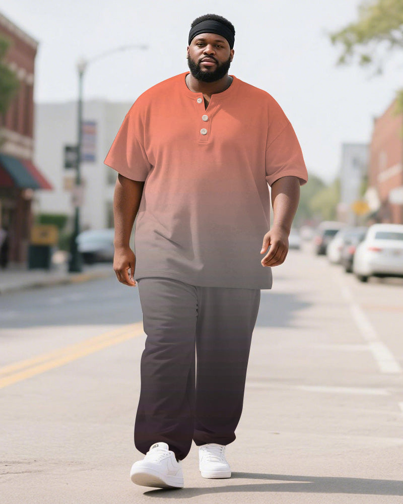 Big & Tall Red Gray Gradient T-Shirt Pants Set for big men view 1