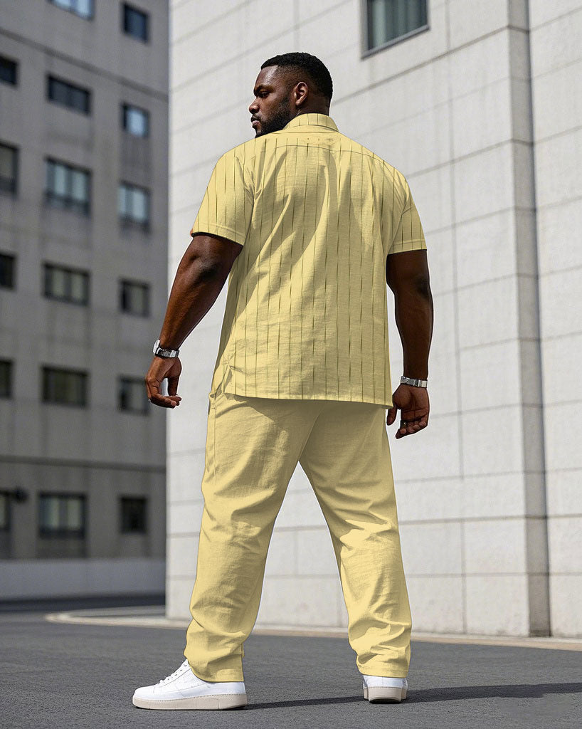 Big & Tall Yellow Striped T-Shirt Pants Set for big men view 4