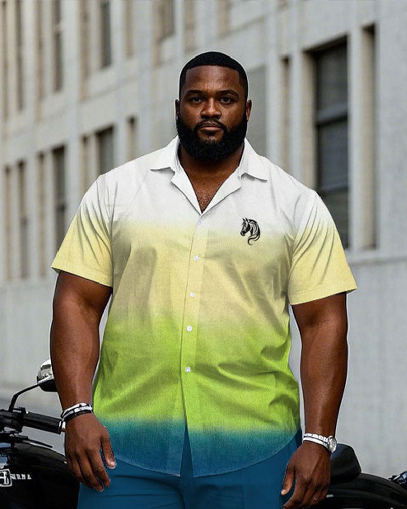 Big & Tall White Blue Gradient T-Shirt Pants Set for big men view 2