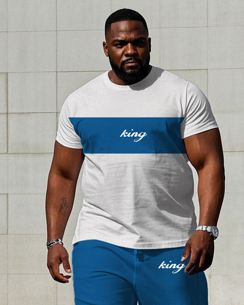 Big & Tall White Blue Graphic T-Shirt Pants Set for big men view 2