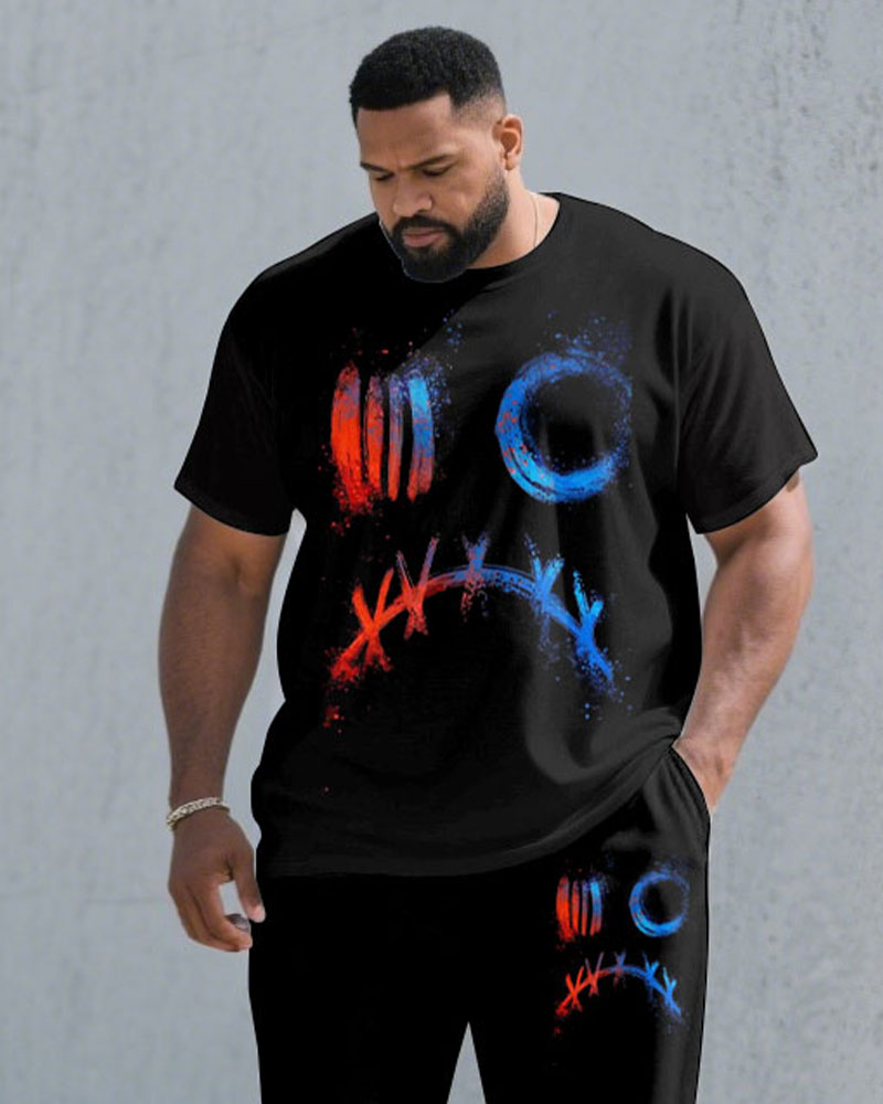 Big & Tall Black Graffiti T-Shirt Pants Set for big men view 2