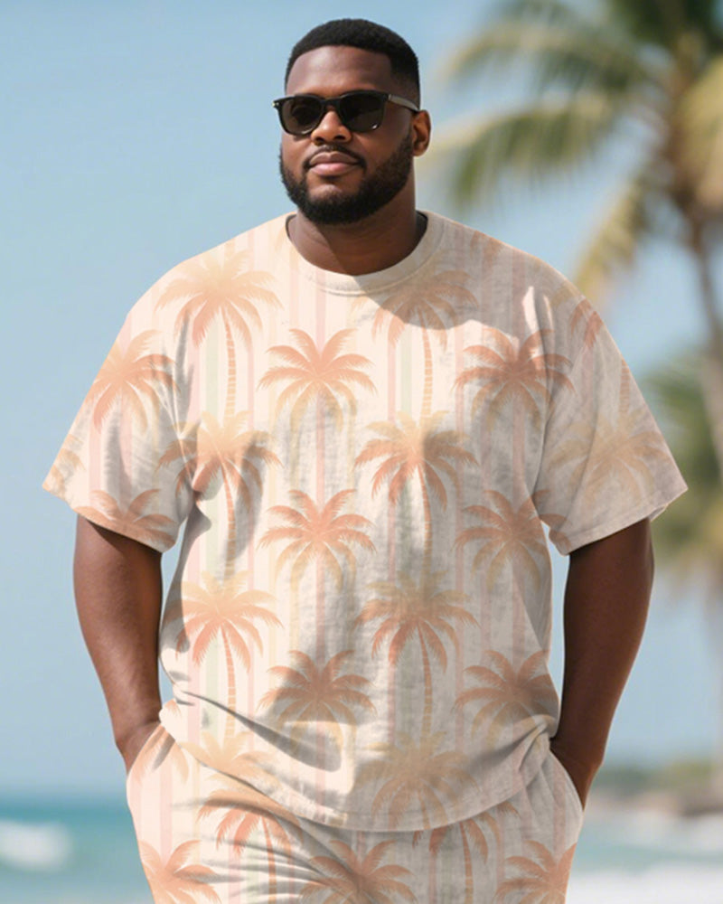 Big & Tall Orange Hawaiian T-Shirt Shorts Set for big men view 2