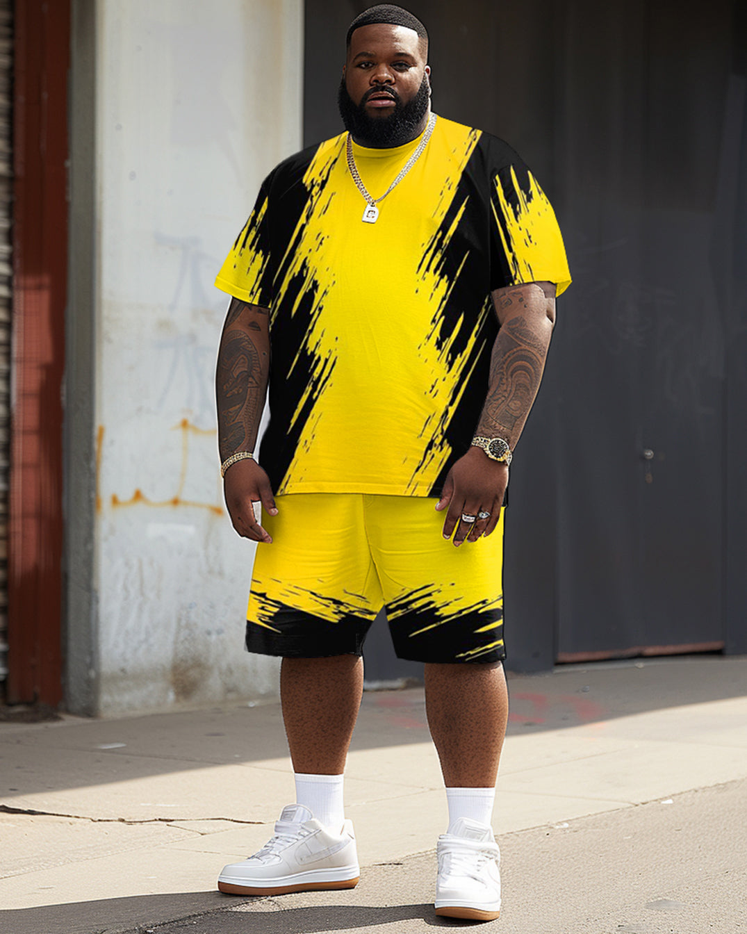 Big & Tall Colorblock Geometric Graphic Two-piece Set for big men view 2