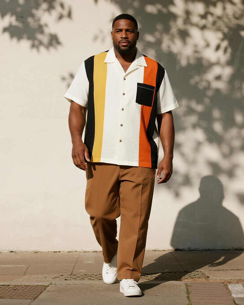 Big & Tall Black Orange Colorblock T-Shirt Pants Set for big men view 1