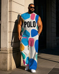 Big & Tall Colorblock Graphic Vest Pants Set for big men view 1