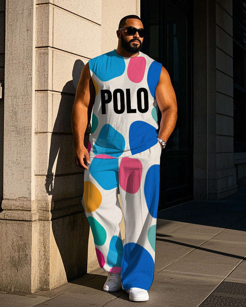Big & Tall Colorblock Graphic Vest Pants Set for big men view 1