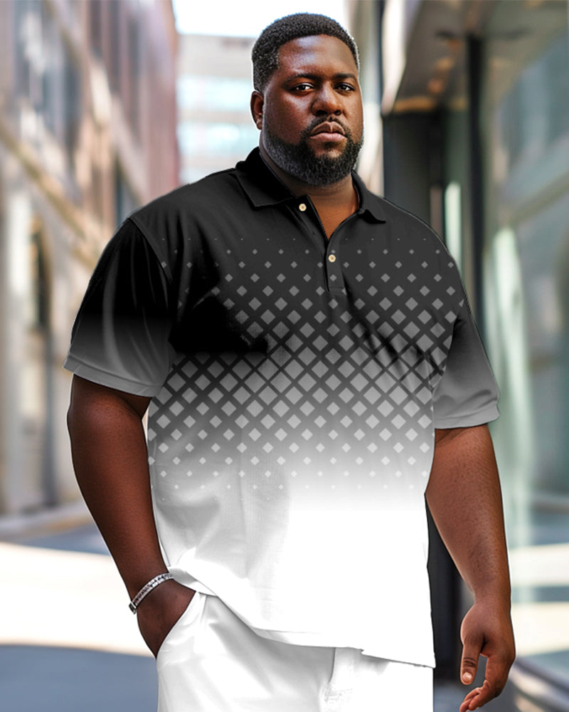Big & Tall Gradient Plaid Polo Pants Set for big men view 2