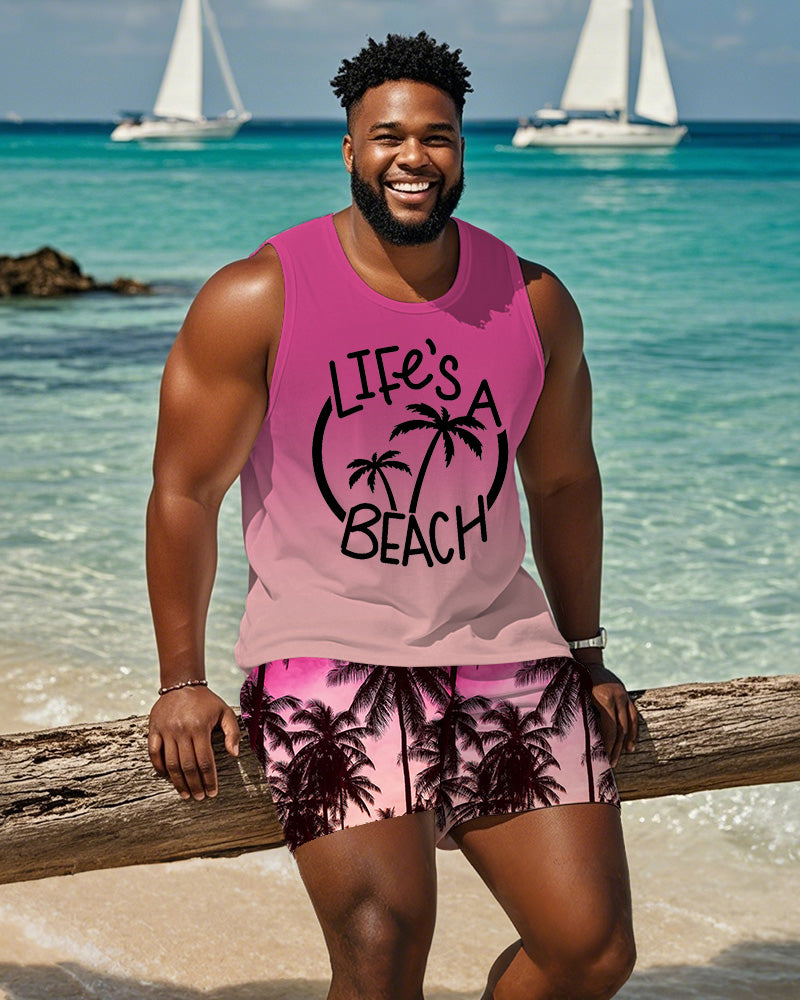 Big & Tall Pink Hawaiian Gradient Two-piece Set for big men view 1