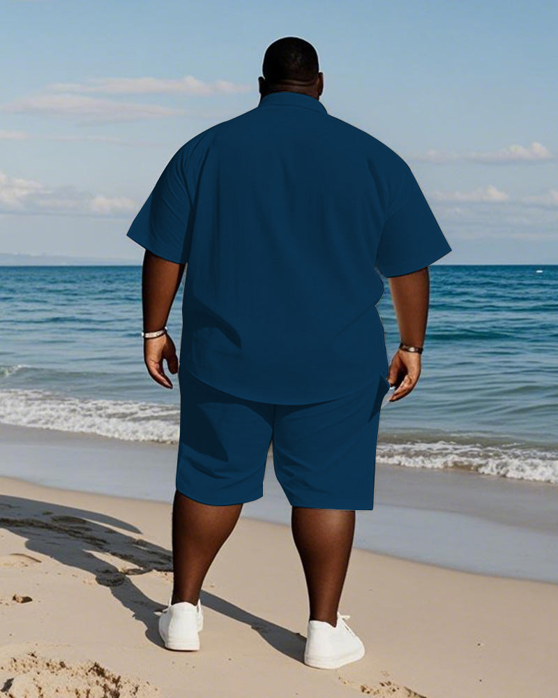 Big & Tall Blue Hawaiian Graphic T-Shirt Shorts Set for big men view 4