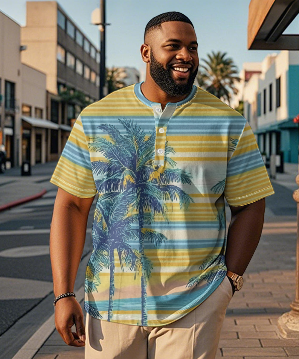 Big & Tall Yellow Hawaiian Striped T-Shirt for big men view 1