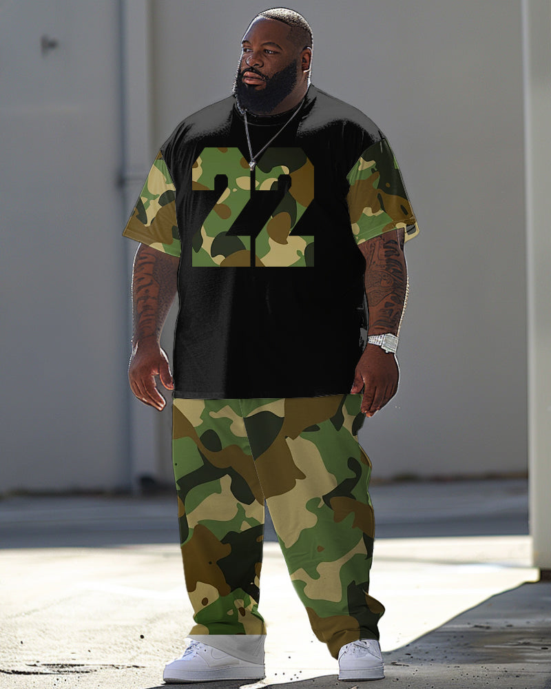 Big & Tall Graphic Camouflage T-Shirt Pants Set for big men view 1