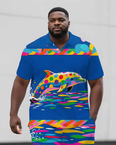 Big & Tall Geometric Polo Shorts Set for big men view 2
