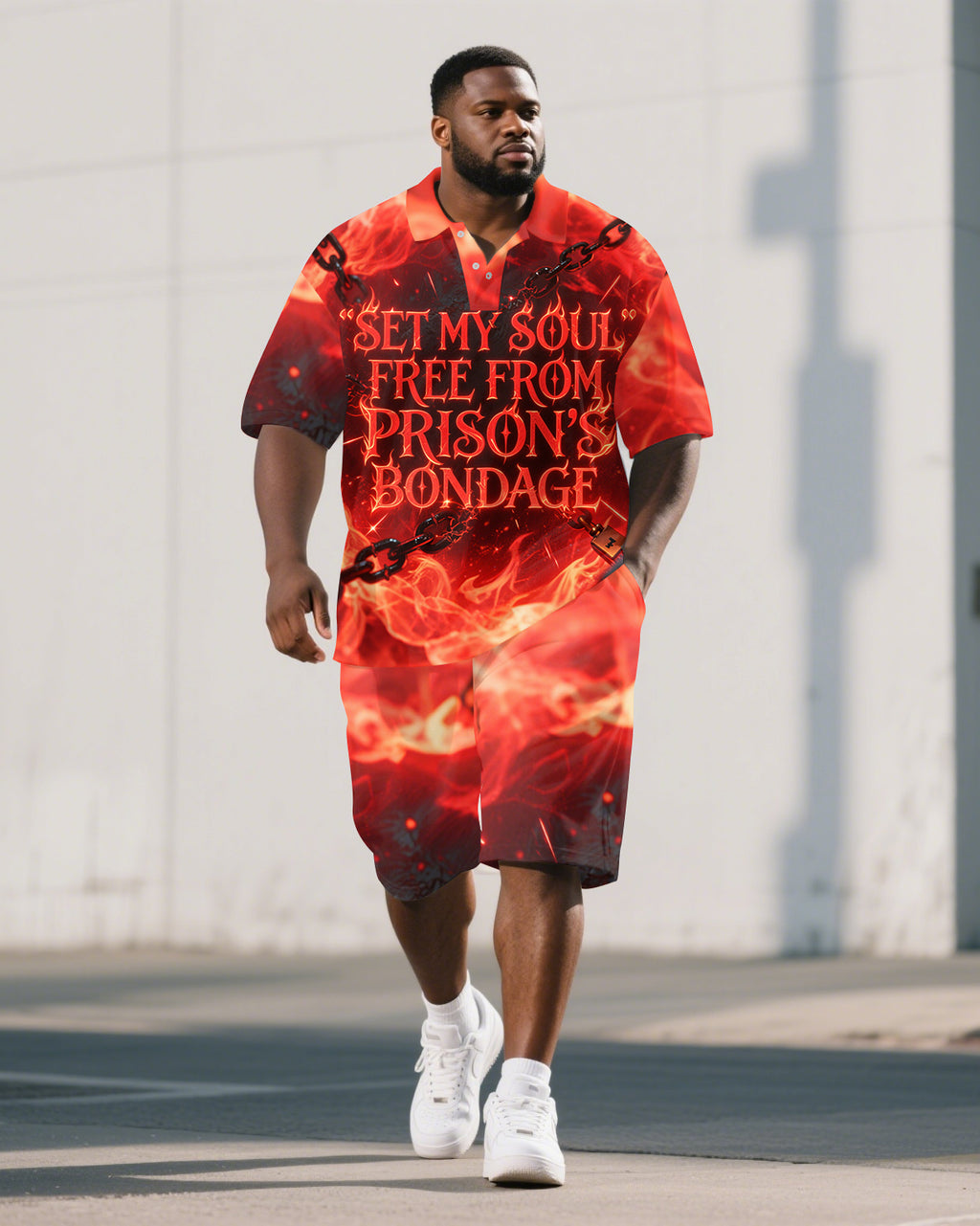 Big & Tall Graphic Polo Shorts Set for big men view 1