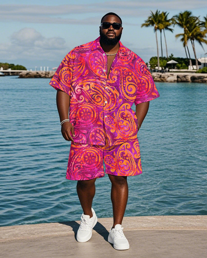 Big & Tall Hawaiian Graphic T-Shirt Shorts Set for big men view 1