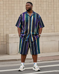Big & Tall Colorblock Striped T-Shirt Shorts Set for big men view 1