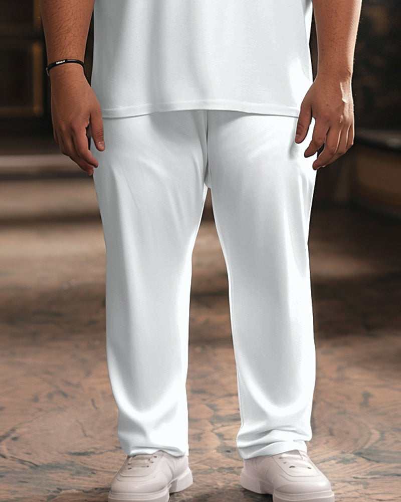 Big & Tall White Solid Color Polo Pants Set for big men view 3