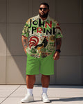 Big & Tall Green Graphic T-Shirt Shorts Set for big men view 1