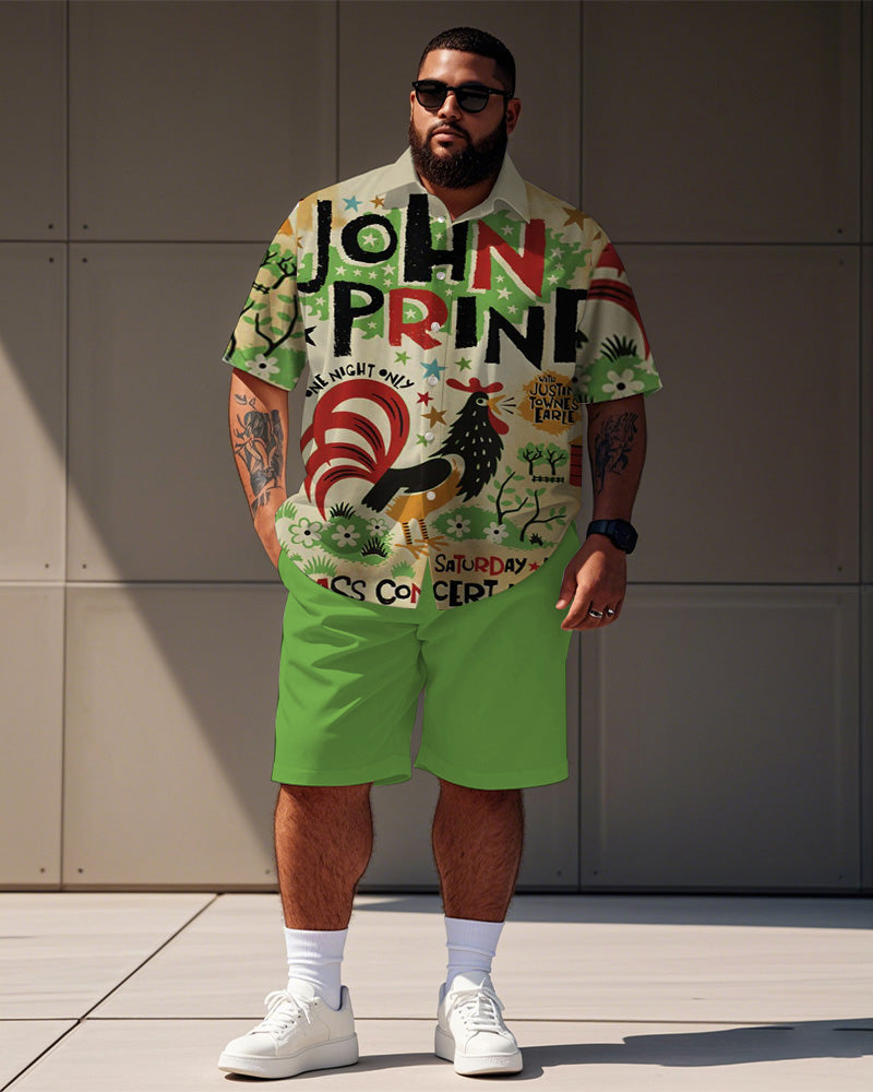 Big & Tall Green Graphic T-Shirt Shorts Set for big men view 1