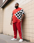 Big & Tall Black White Plaid T-Shirt Pants Set for big men view 1