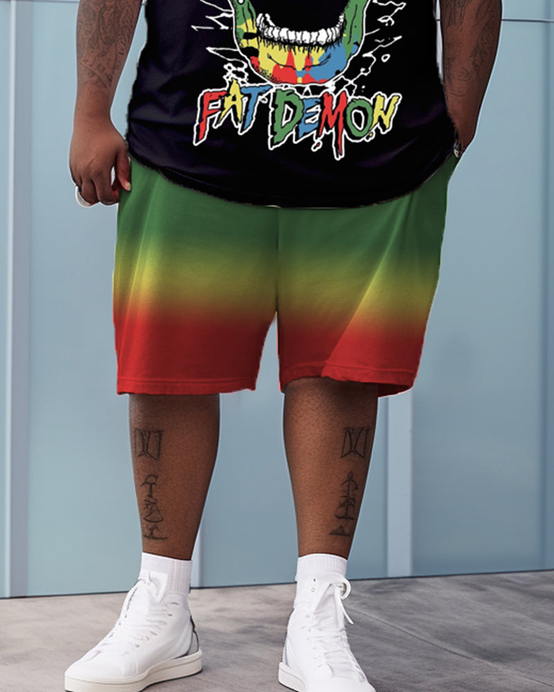 Big & Tall Gradient Graphic Skull Two-piece Set for big men view 3