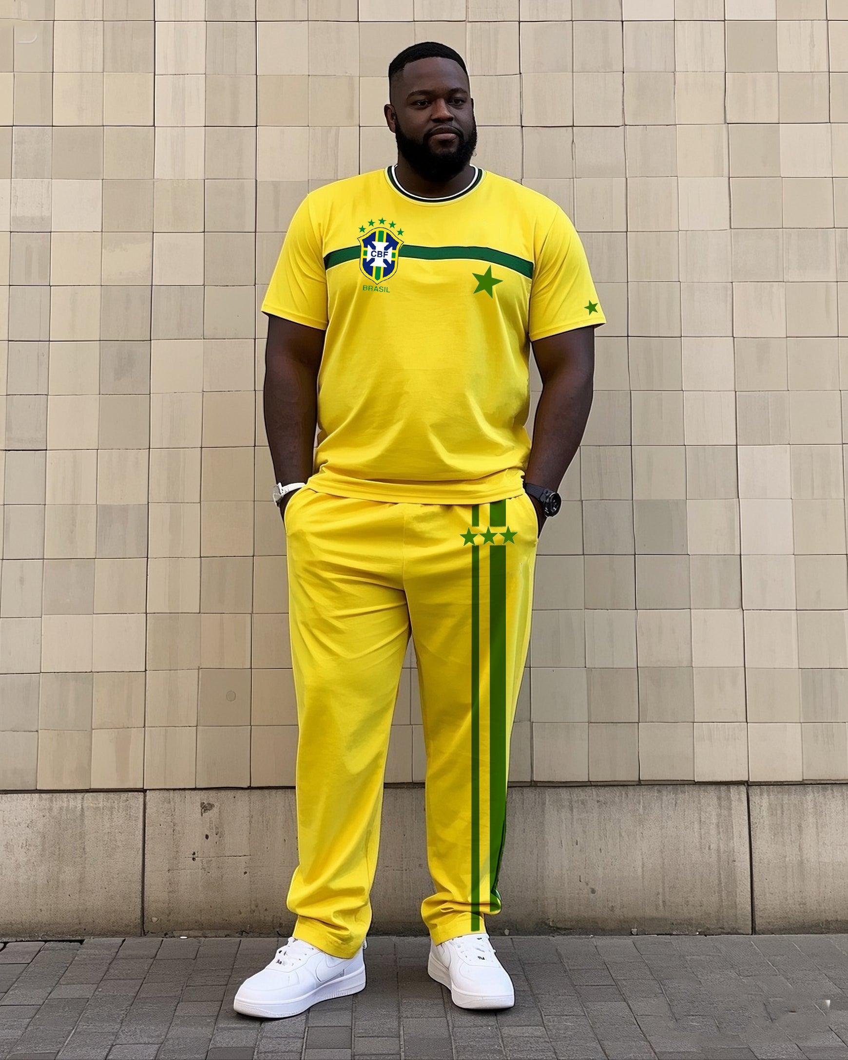 Big & Tall Striped Athletic T-Shirt Pants Set for big men view 1