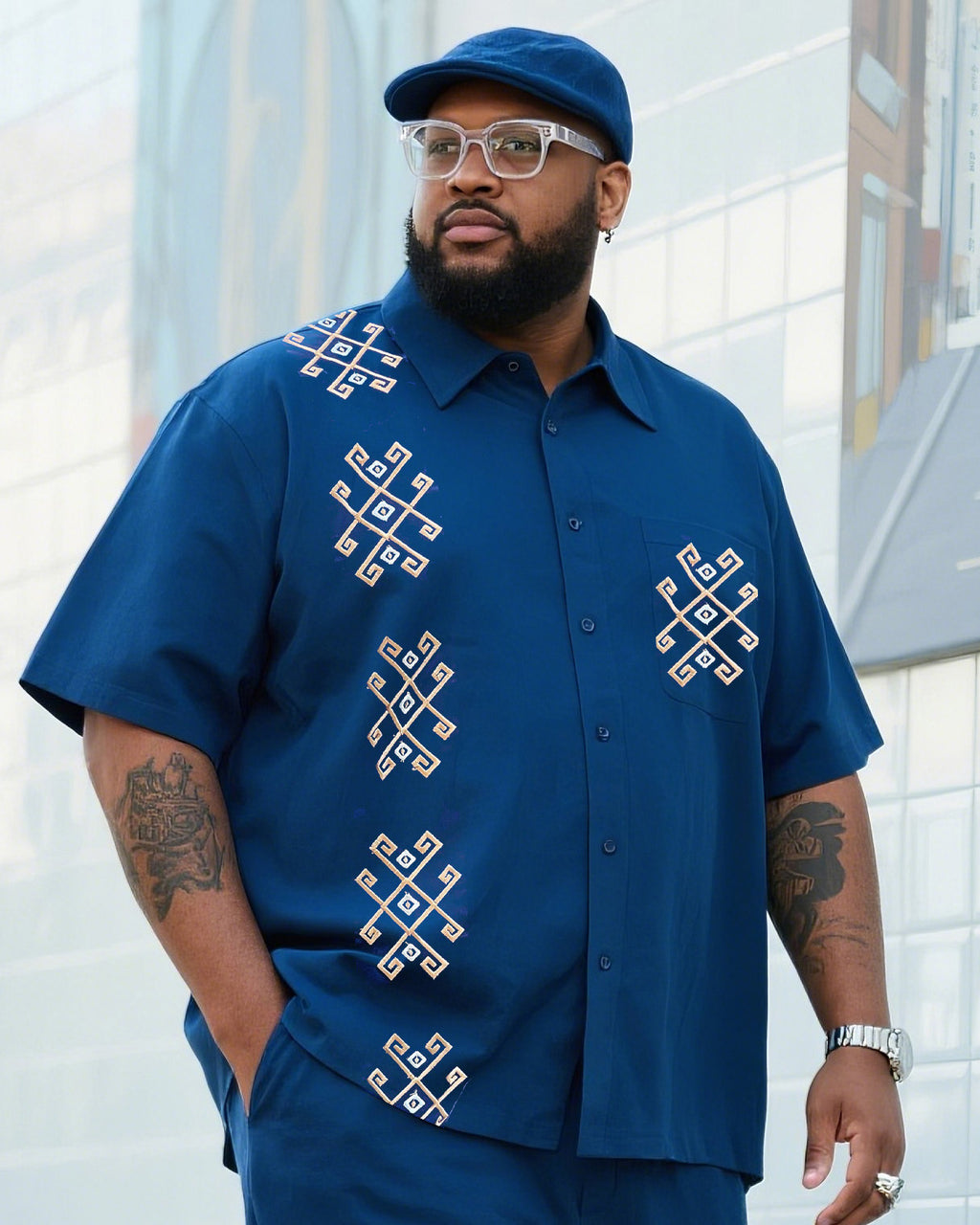 Big & Tall Blue Graphic T-Shirt Pants Set for big men view 2