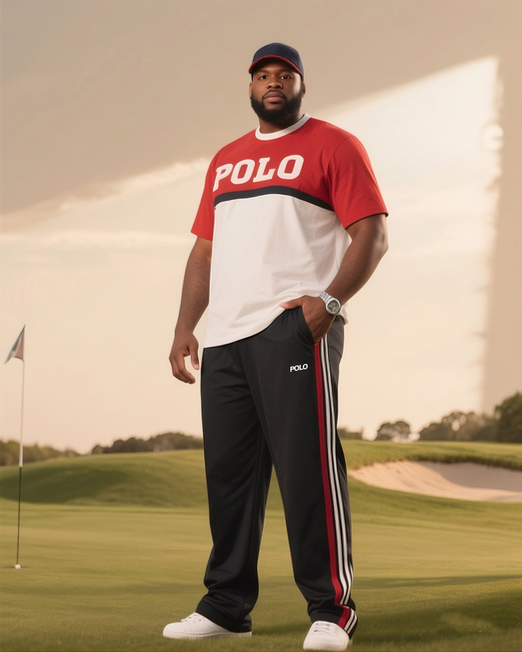 Big & Tall Colorblock Graphic T-Shirt Pants Set for big men view 1
