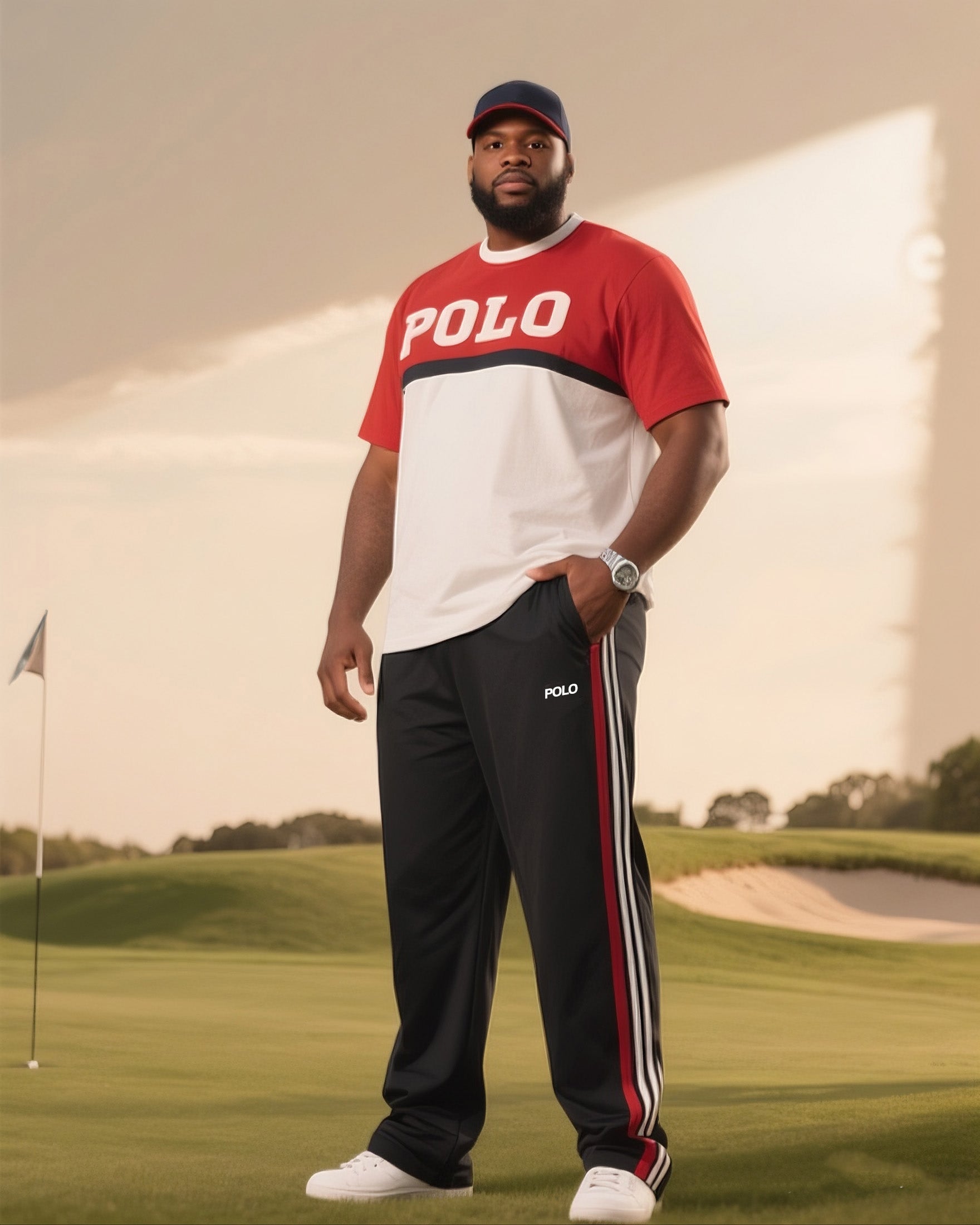 Big & Tall Colorblock Graphic T-Shirt Pants Set for big men view 1