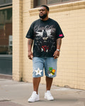 Big & Tall Denim Streetwear T-Shirt Shorts Set for big men view 1