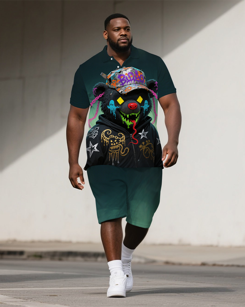 Big & Tall Streetwear Polo Shorts Set for big men view 1