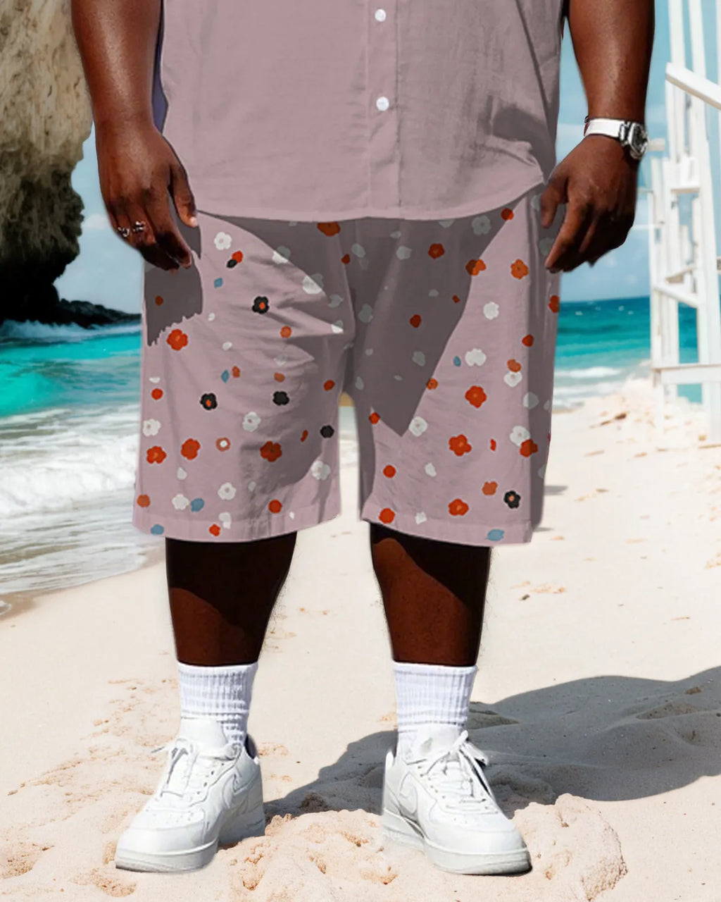 Big & Tall Colorblock Striped T-Shirt Shorts Set for big men view 3
