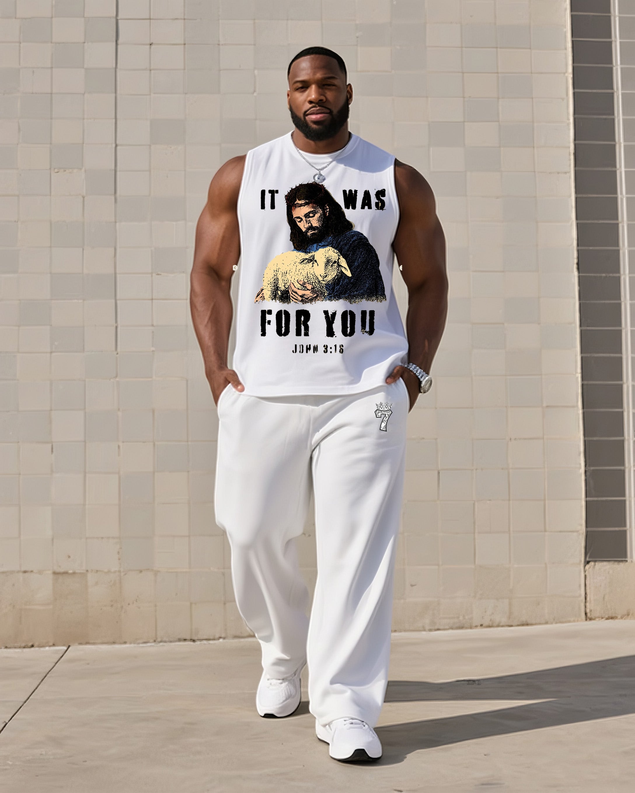 Big & Tall Graphic Streetwear Vest Pants Set for big men view 2