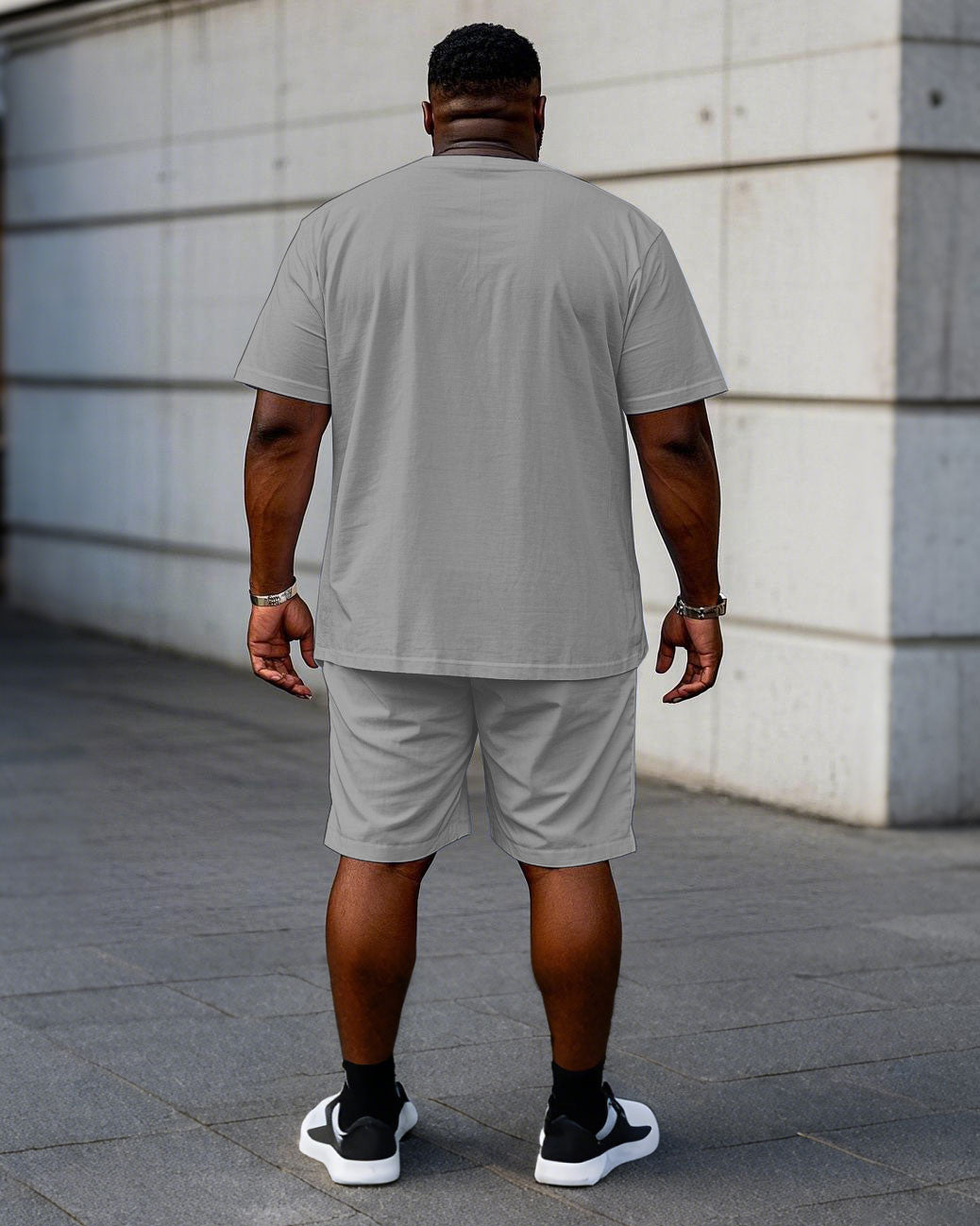 Big & Tall White Gray Colorblock T-Shirt Shorts Set for big men view 4