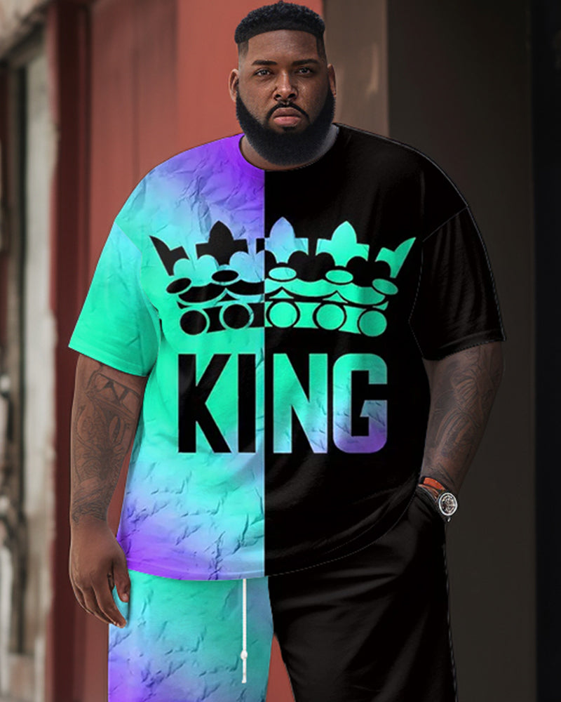 Big & Tall Gradient Graphic T-Shirt Shorts Set for big men view 2