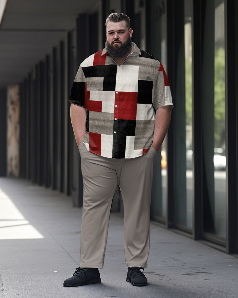 Big & Tall Geometric Plaid Graphic T-Shirt Pants Set for big men view 1