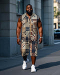 Big & Tall Colorblock Plaid T-Shirt Shorts Set for big men view 1