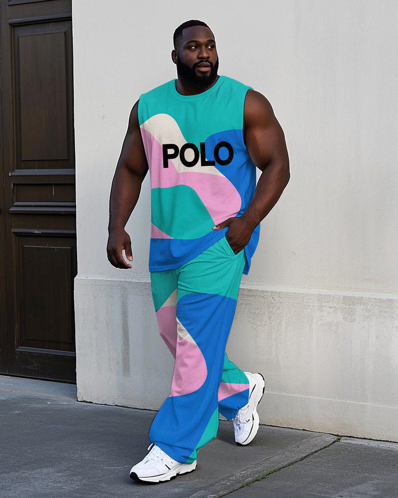 Big & Tall Colorblock Graphic Vest Pants Set for big men view 1