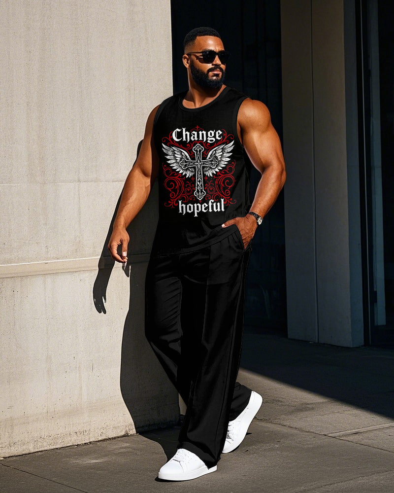 Big & Tall Graphic Streetwear Vest Pants Set for big men view 1